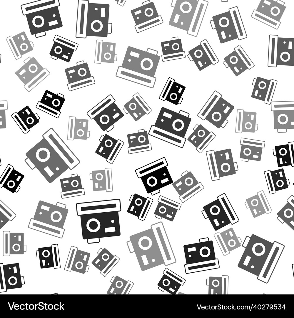 Black photo camera icon isolated seamless pattern Vector Image
