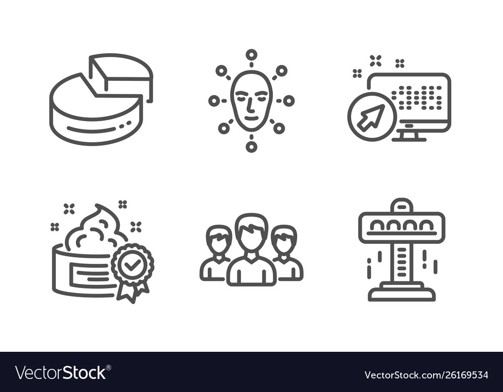 Face biometrics pie chart and web system icons