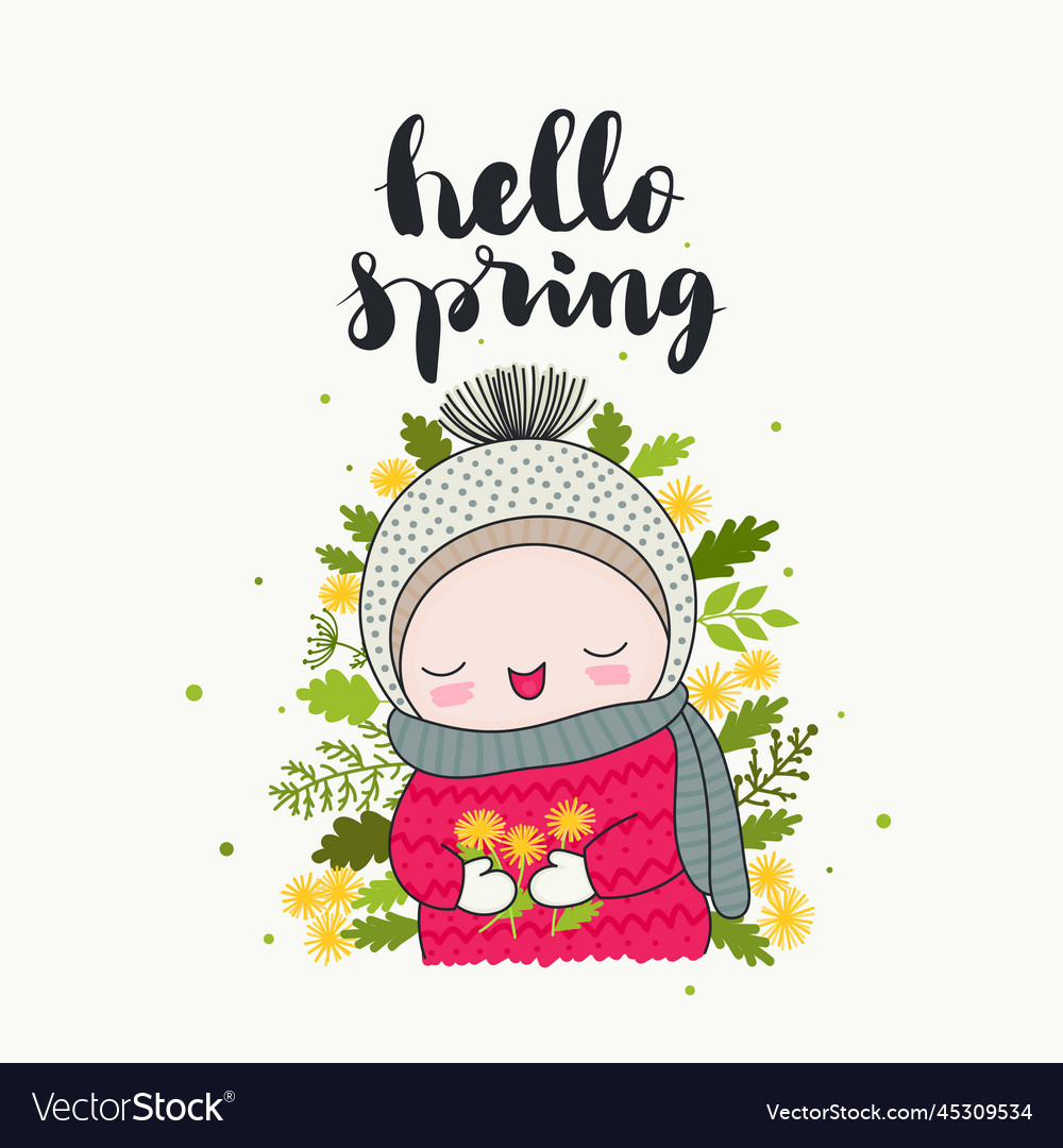 Hello spring cute character