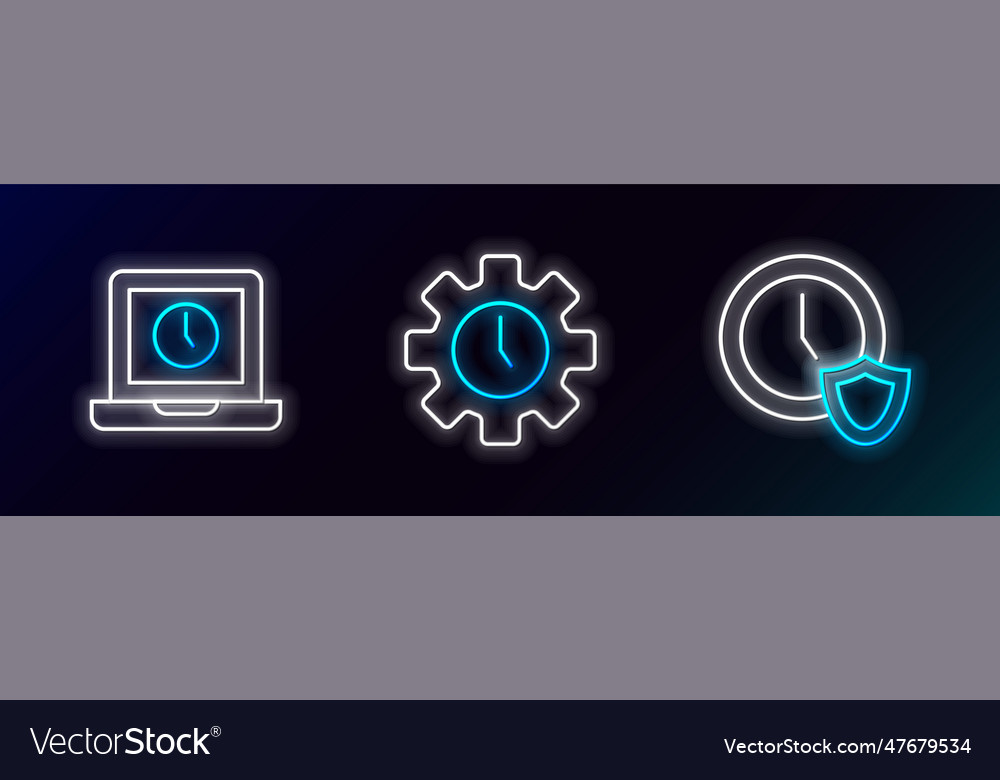 Set line clock with shield laptop time vector image Set line clock with shield laptop time
