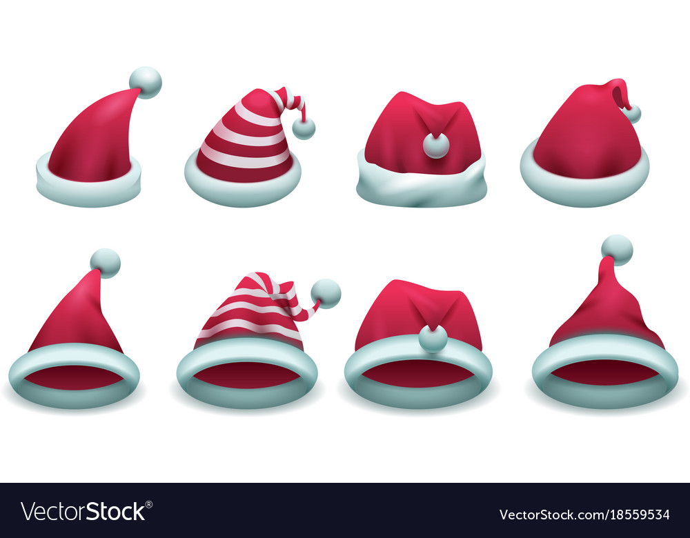 Set red santa hat isolated on white