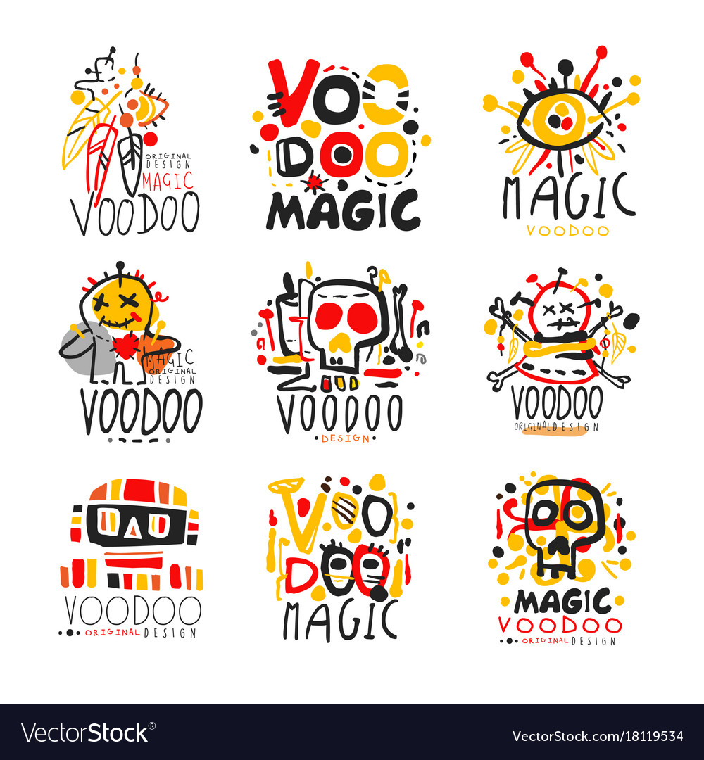 Voodoo african and american magic logo set