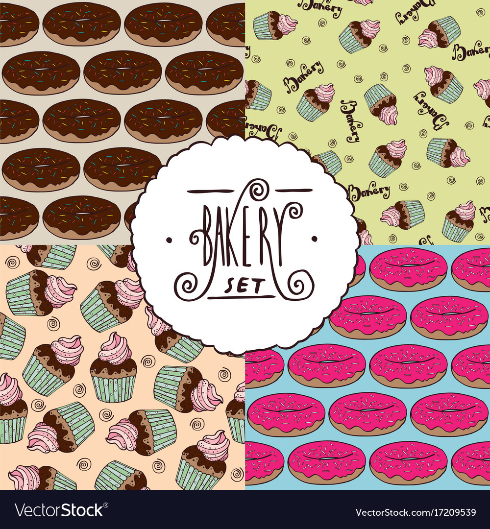 Bakery set of seamless patterns with pastry