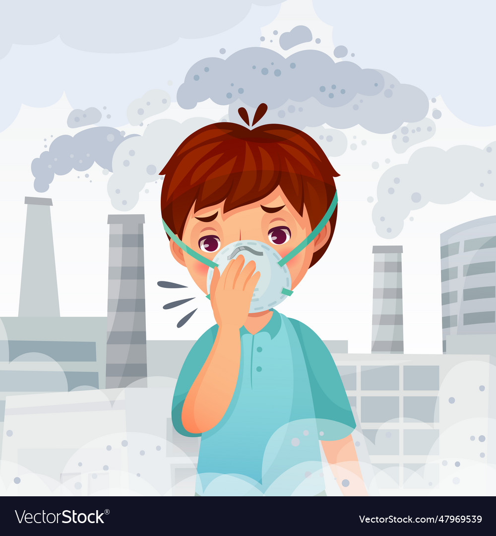 Boy wearing n95 mask dust pm 25 air pollution Vector Image