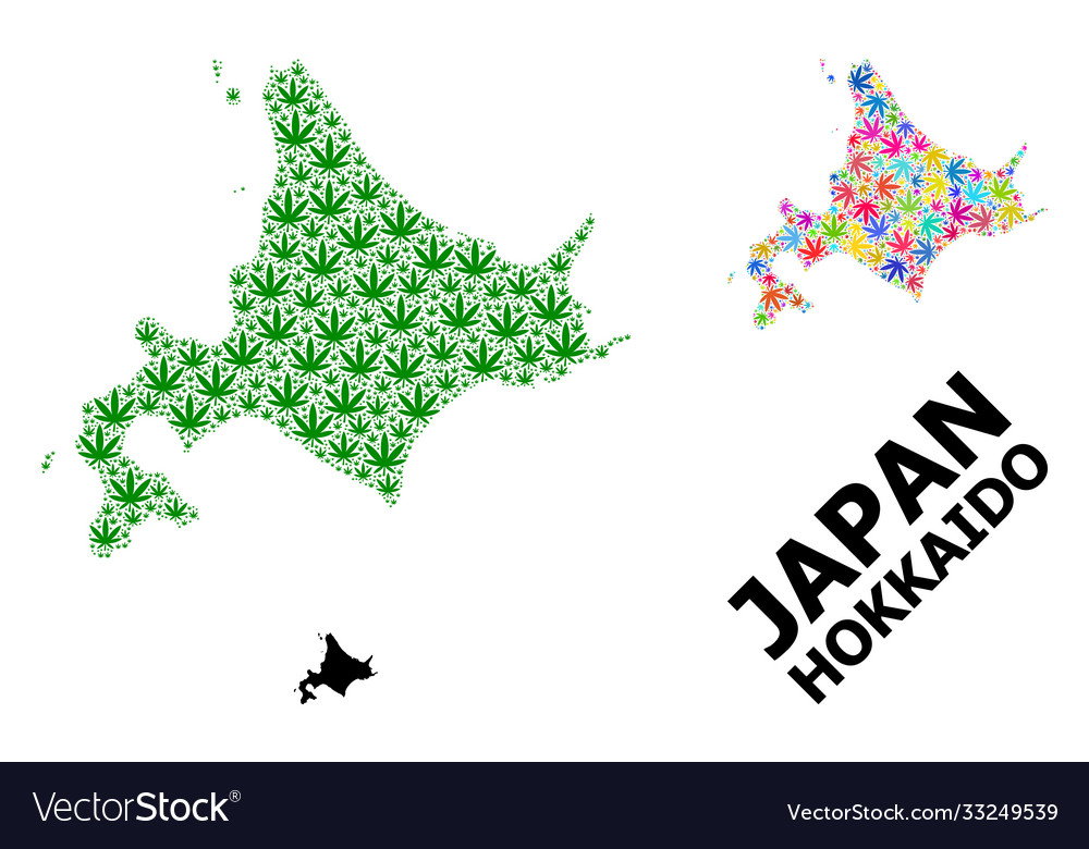 Collage map hokkaido island colorful