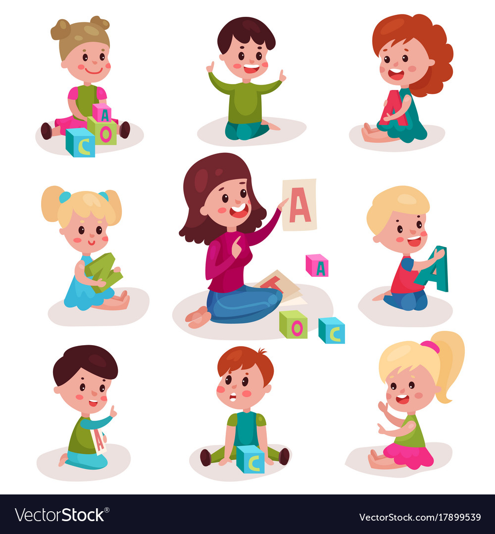 Cute little boys and girls learning letters