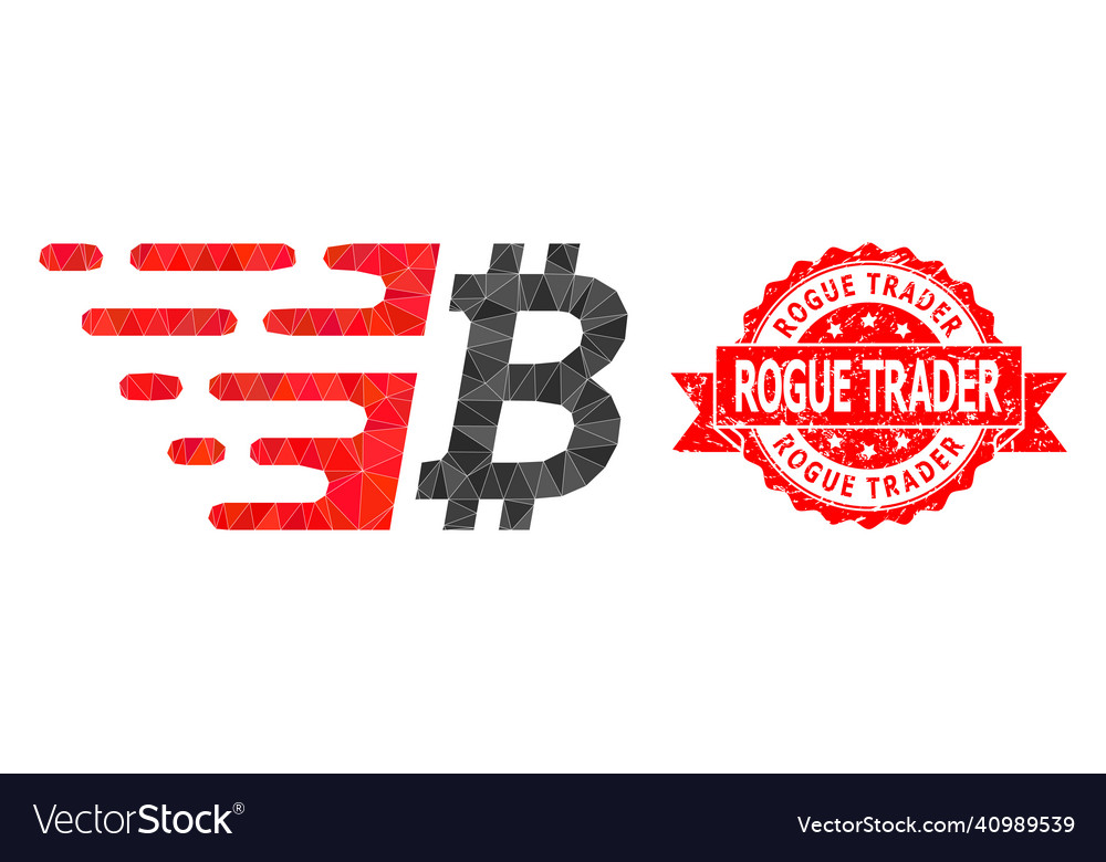 Grunge rogue trader stamp and bitcoin lowpoly Vector Image Grunge rogue trader stamp and bitcoin lowpoly