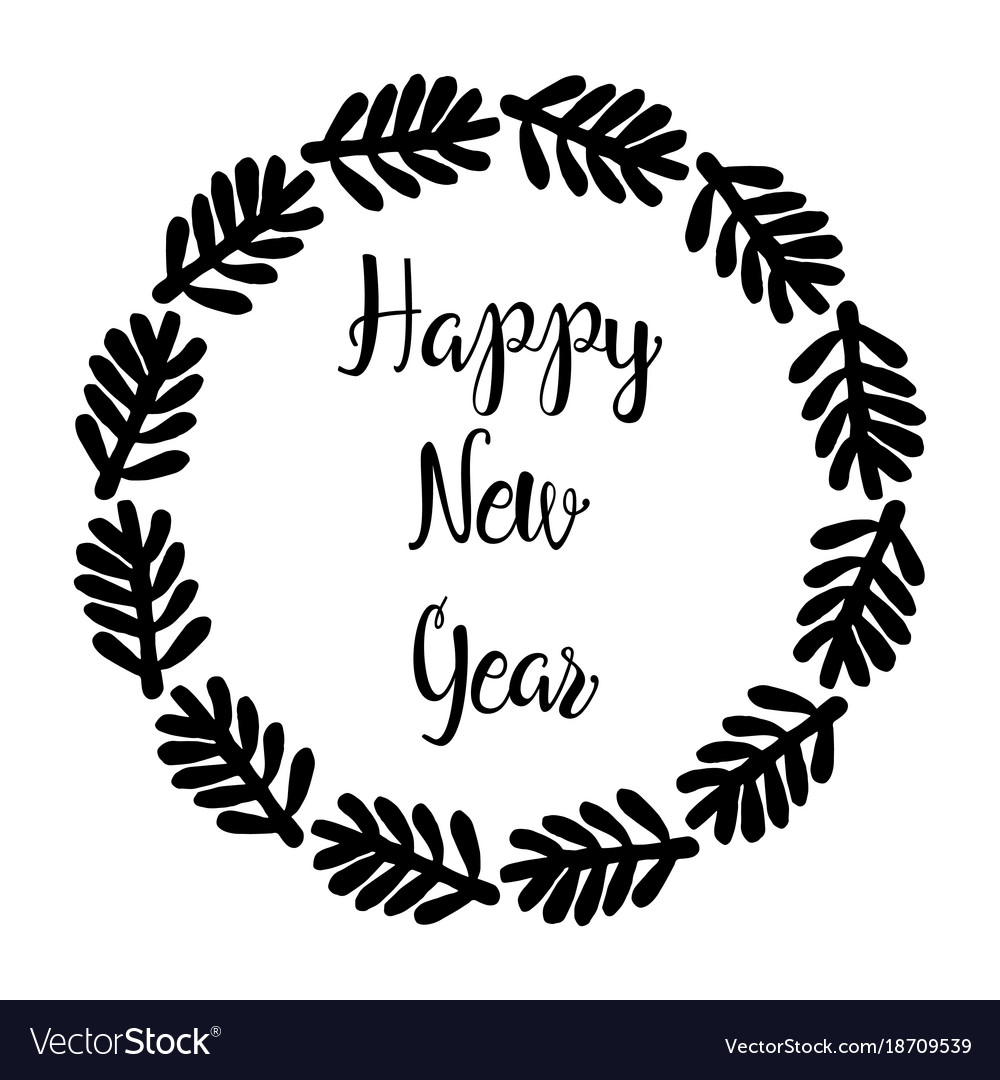 Happy new year lettering greeting wreath