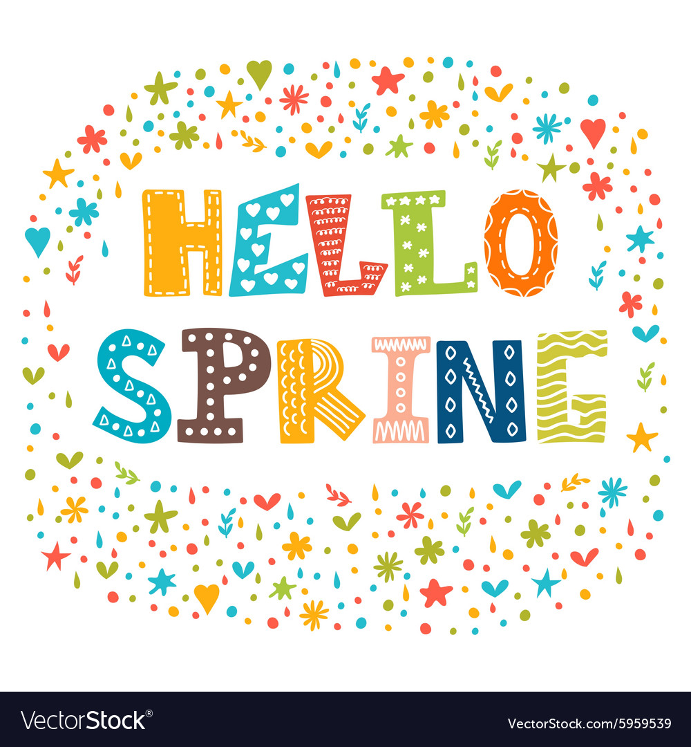 Hello spring card with decorative design elements