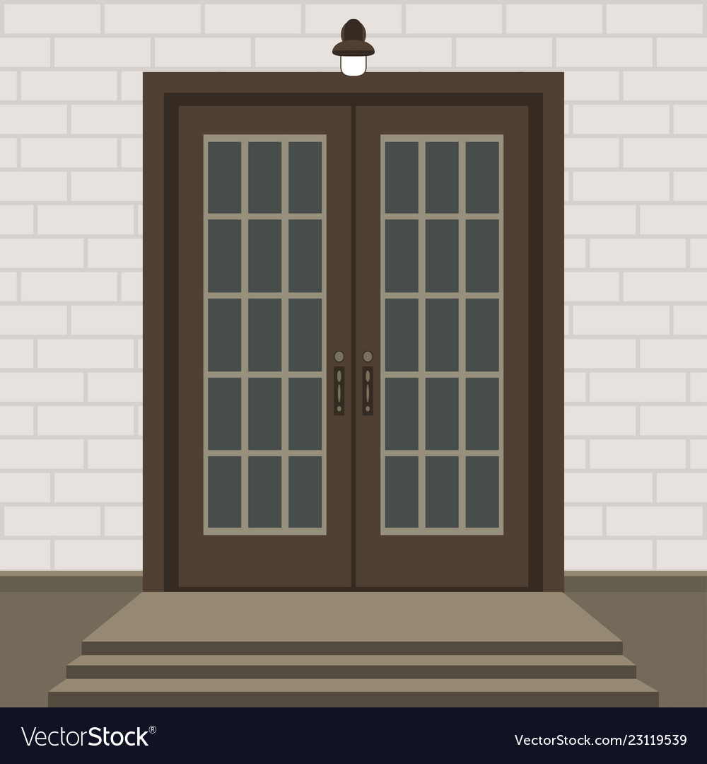 House door front with doorstep and steps, window, - vector clip art