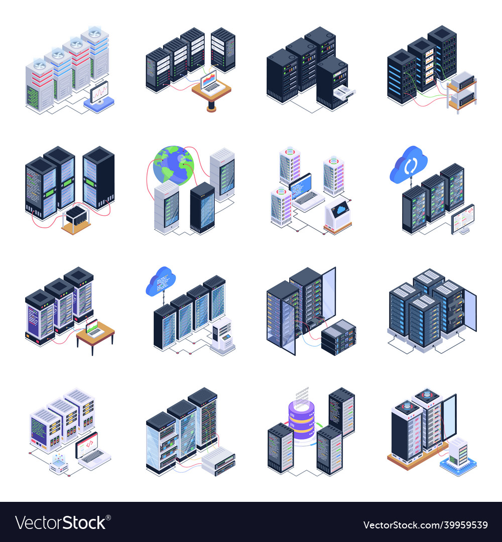 Isometric icons of storage databases in modern sty