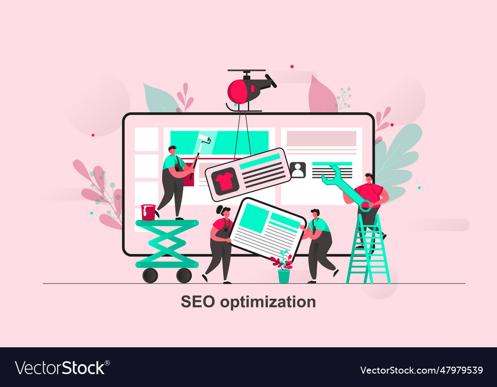 Seo optimization web concept design in flat style vector image Seo optimization web concept design in flat style