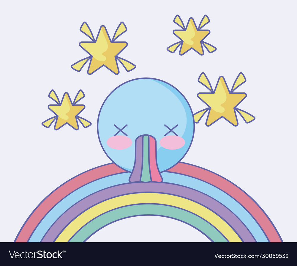 Stars and cute emoji with rainbow over pink