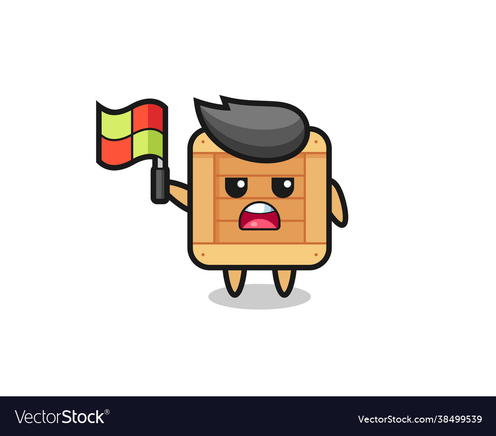 Wooden box character as line judge putting vector image Wooden box character as line judge putting