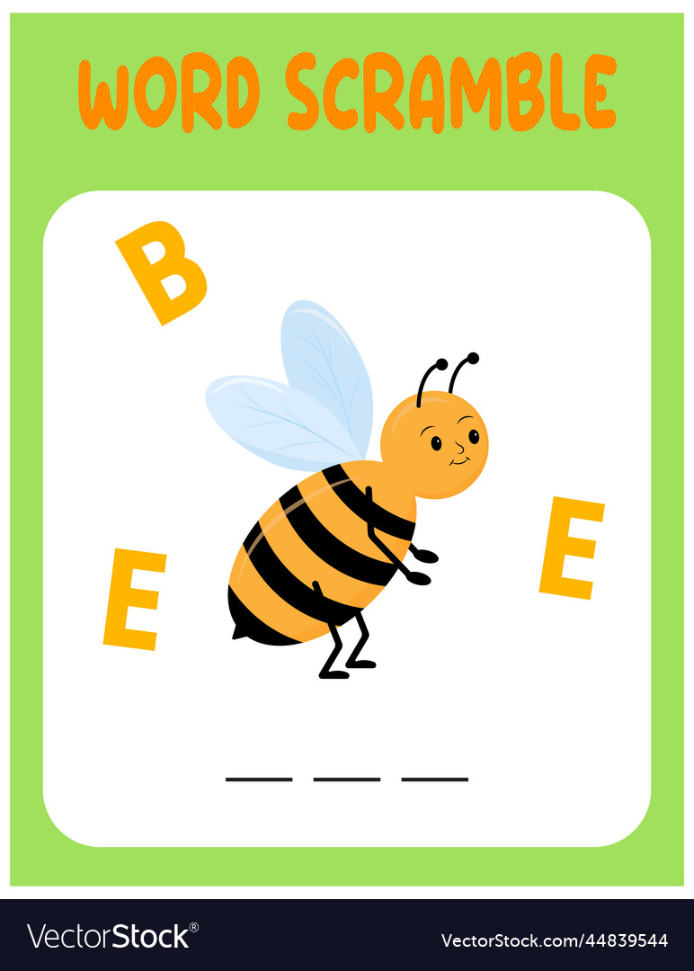 Bee word scramble educational game for kids