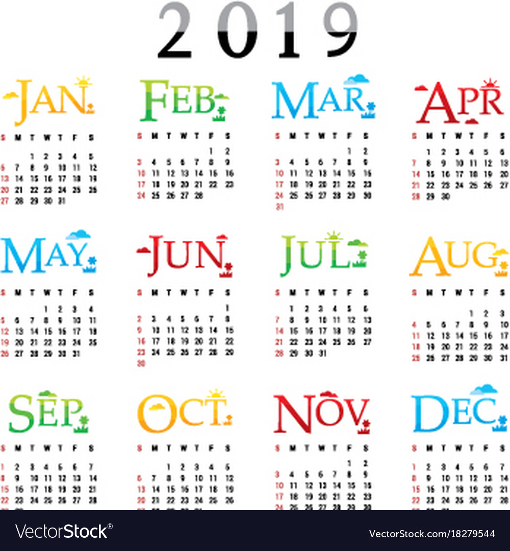 Calendar planner happy new year 2019 Royalty Free Vector