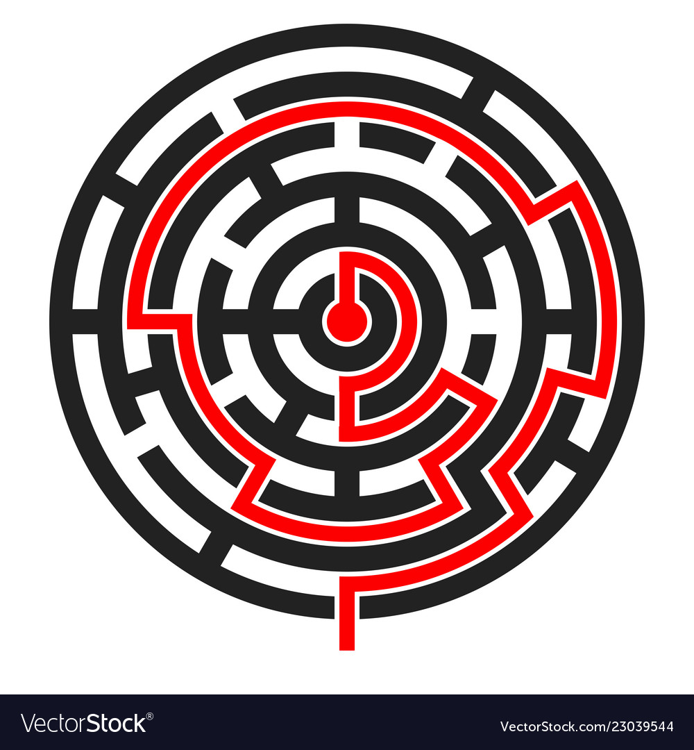 Complex Round Maze with Red Path