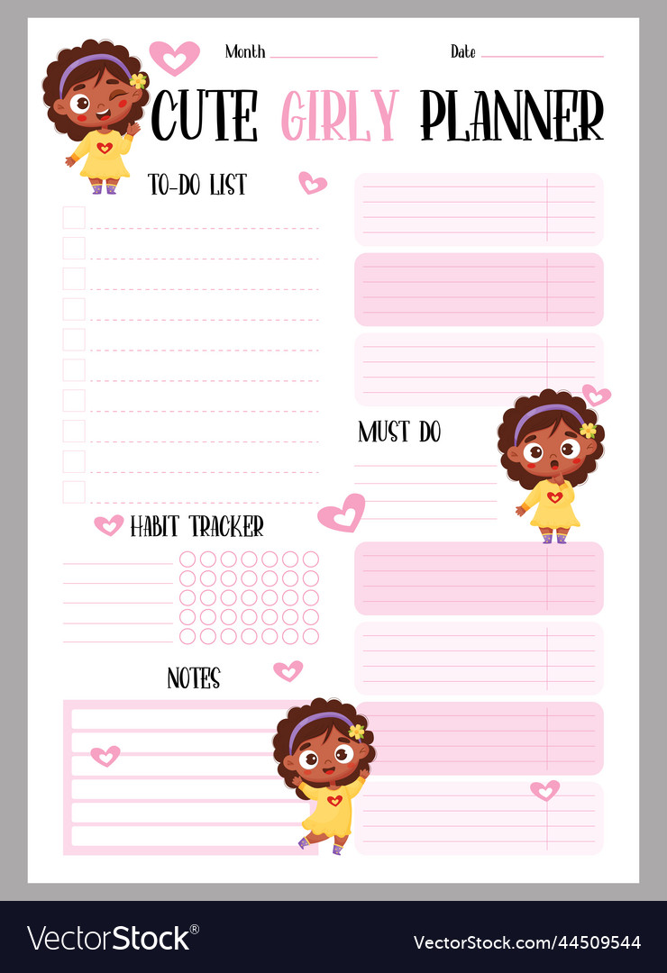 Cute girly planner weekly organizer to-do list Vector Image