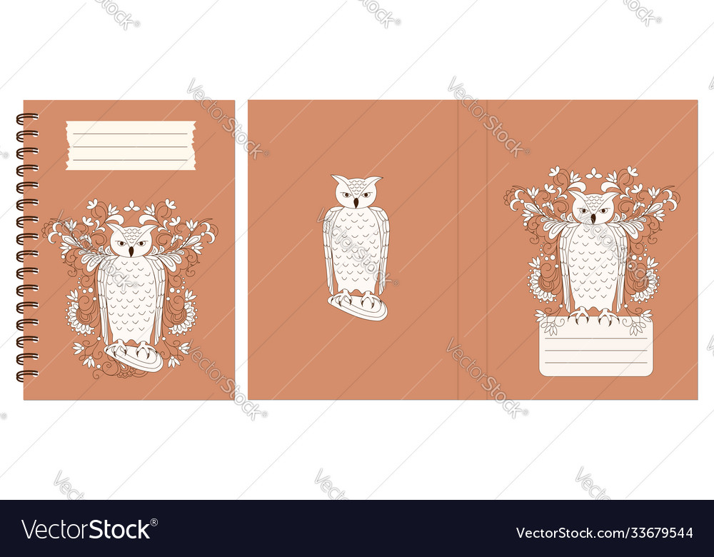 Design notebook with owl and floral pattern vector image Design notebook with owl and floral pattern