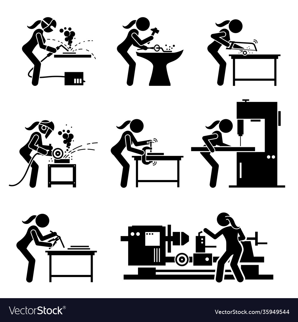 Female metal worker making iron craft Royalty Free Vector