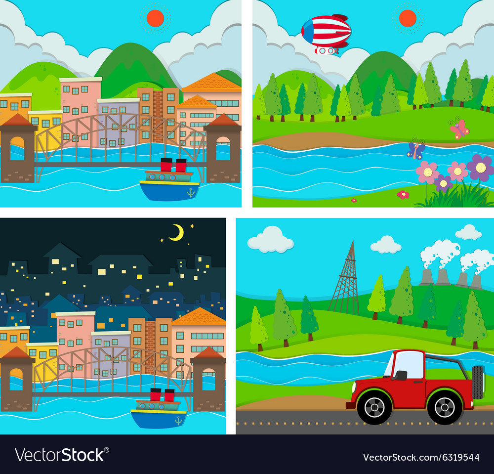 four-scene-of-rural-and-urban-area-royalty-free-vector-image