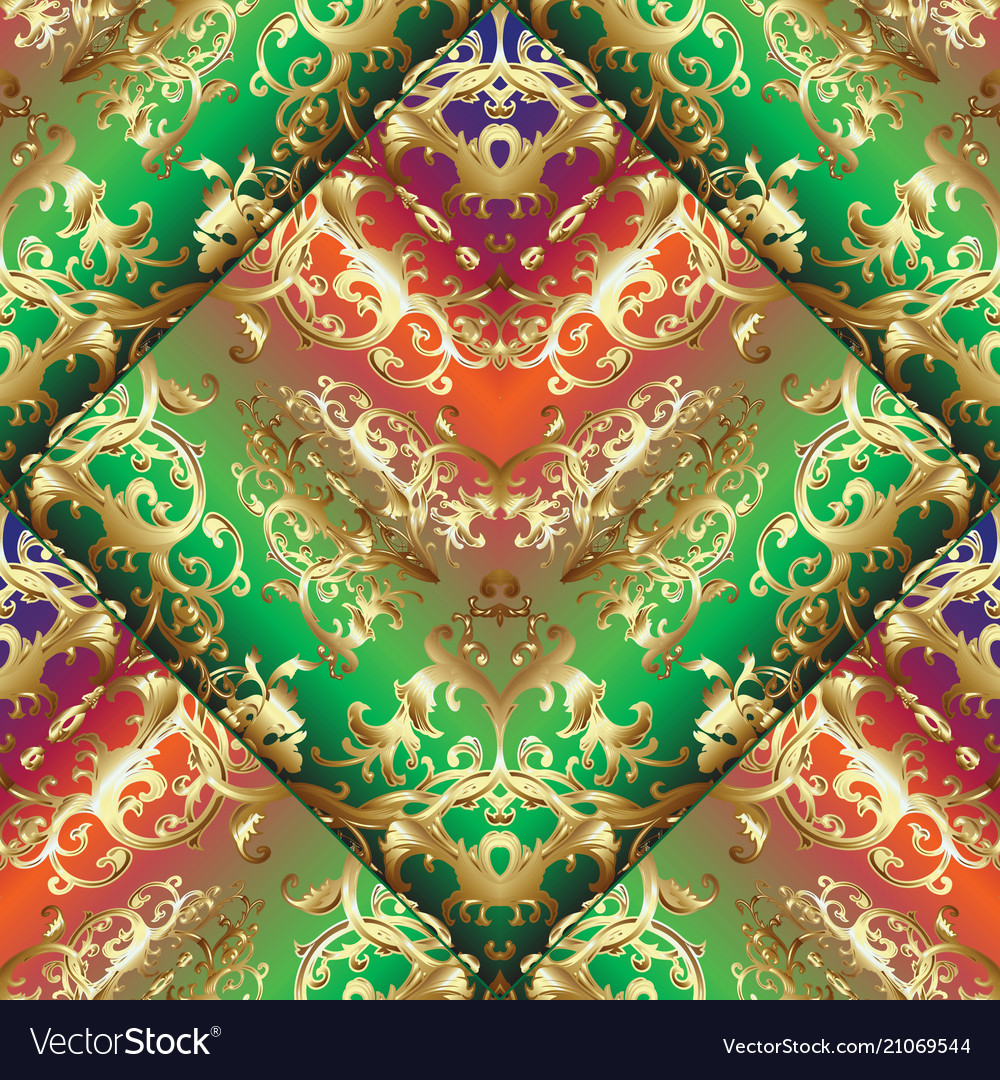 Gold baroque 3d seamless pattern