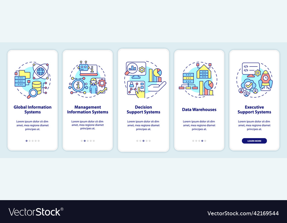 Information systems major types onboarding mobile Vector Image Information systems major types onboarding mobile