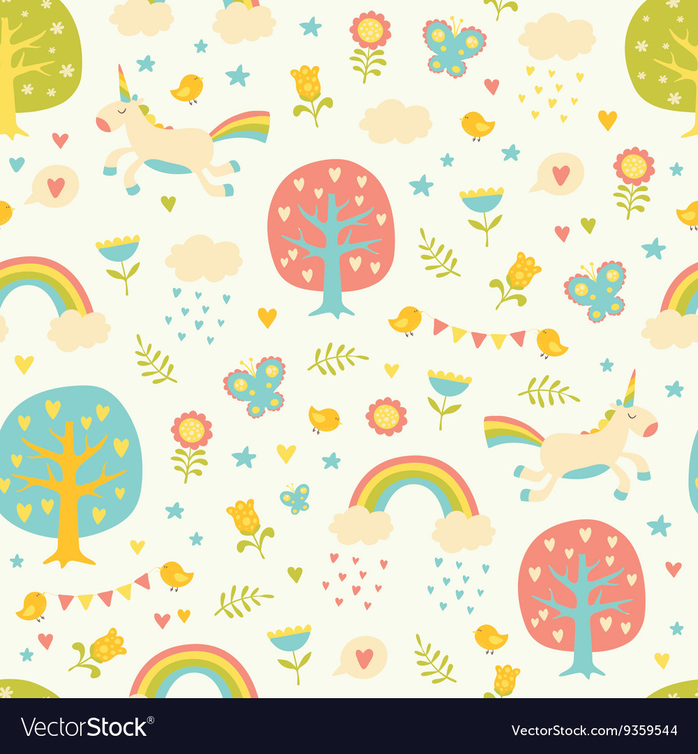 Lovely seamless pattern with cute unicorns