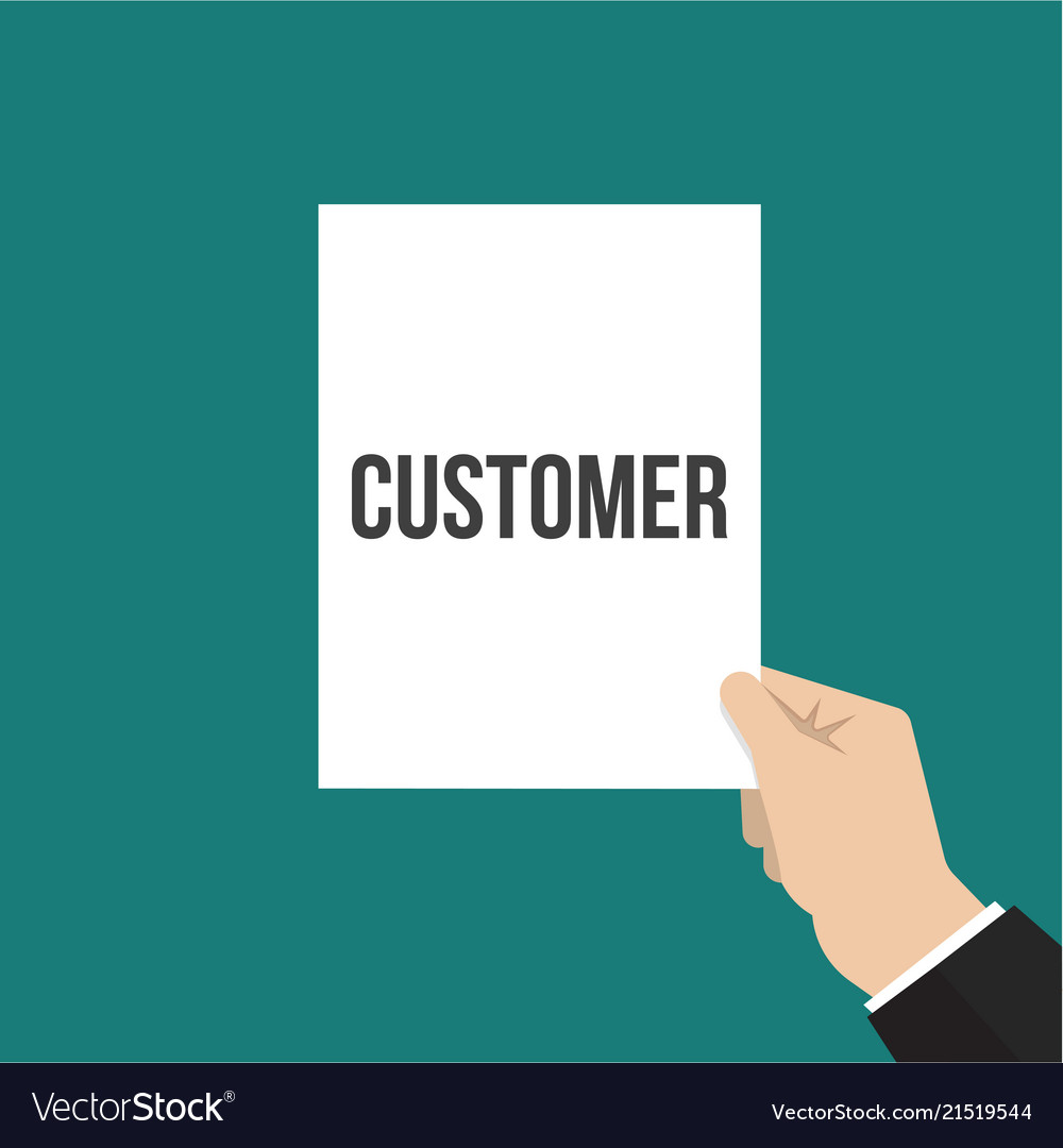 Man showing paper customer text Vector Image Man showing paper customer text