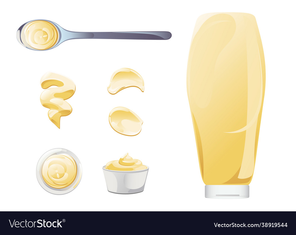 Mayonnaise in bowl bottle and stains set