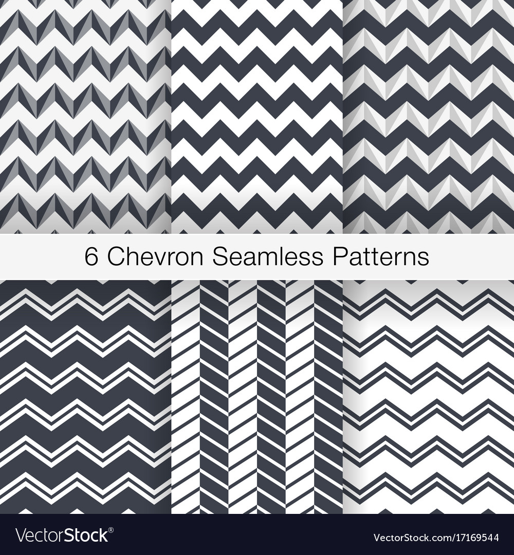 Set 6 chevron seamless patterns monochrome color