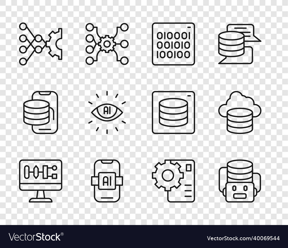 Set line algorithm artificial intelligence robot vector image Set line algorithm artificial intelligence robot