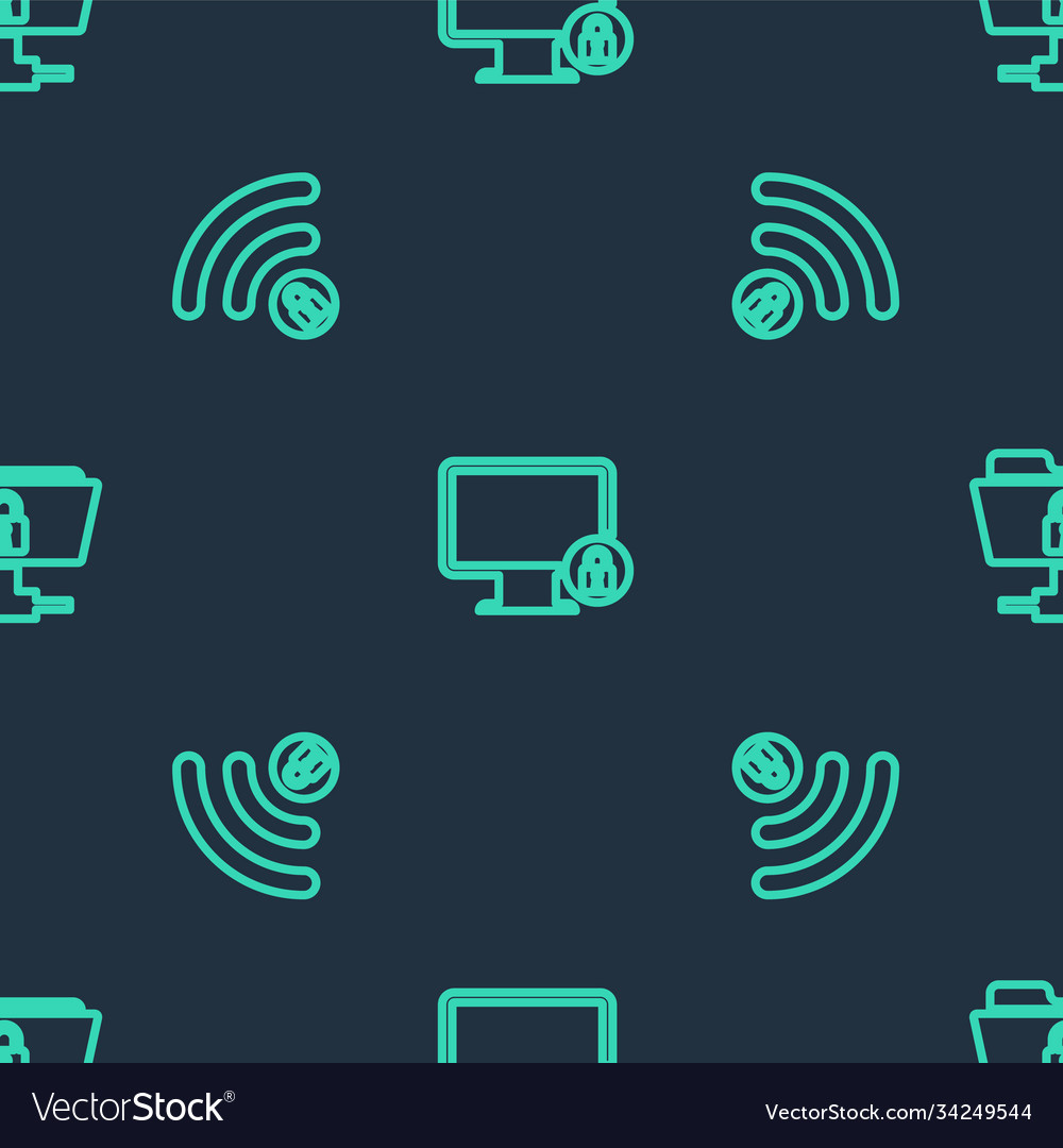 Set line lock on monitor wifi locked and ftp vector image Set line lock on monitor wifi locked and ftp