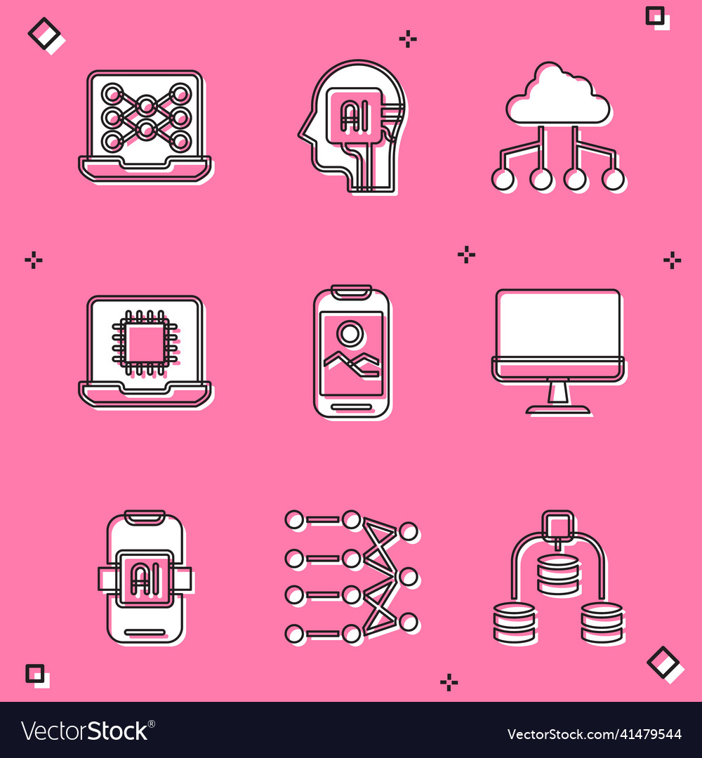 Set neural network humanoid robot cloud vector image Set neural network humanoid robot cloud