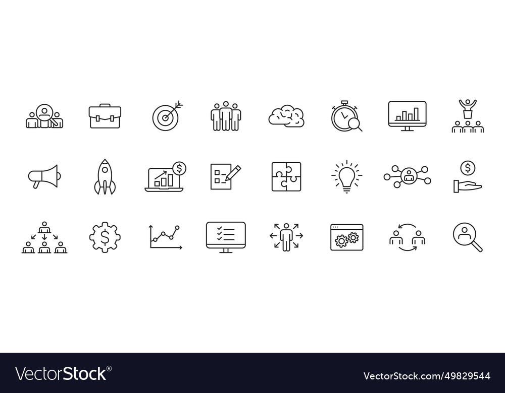 Set of 24 management web icons in line style vector image Set of 24 management web icons in line style