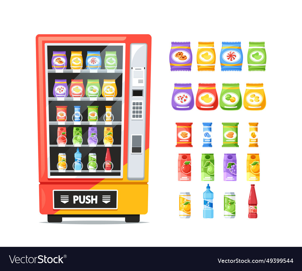 Vending machine with colorful buttons and lights