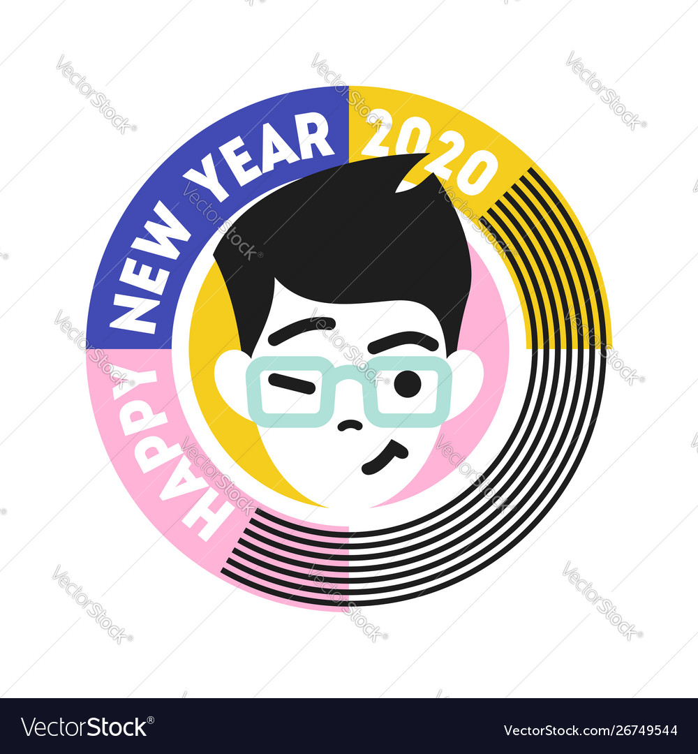 Young winking and smiling male character badge vector image Young winking and smiling male character badge