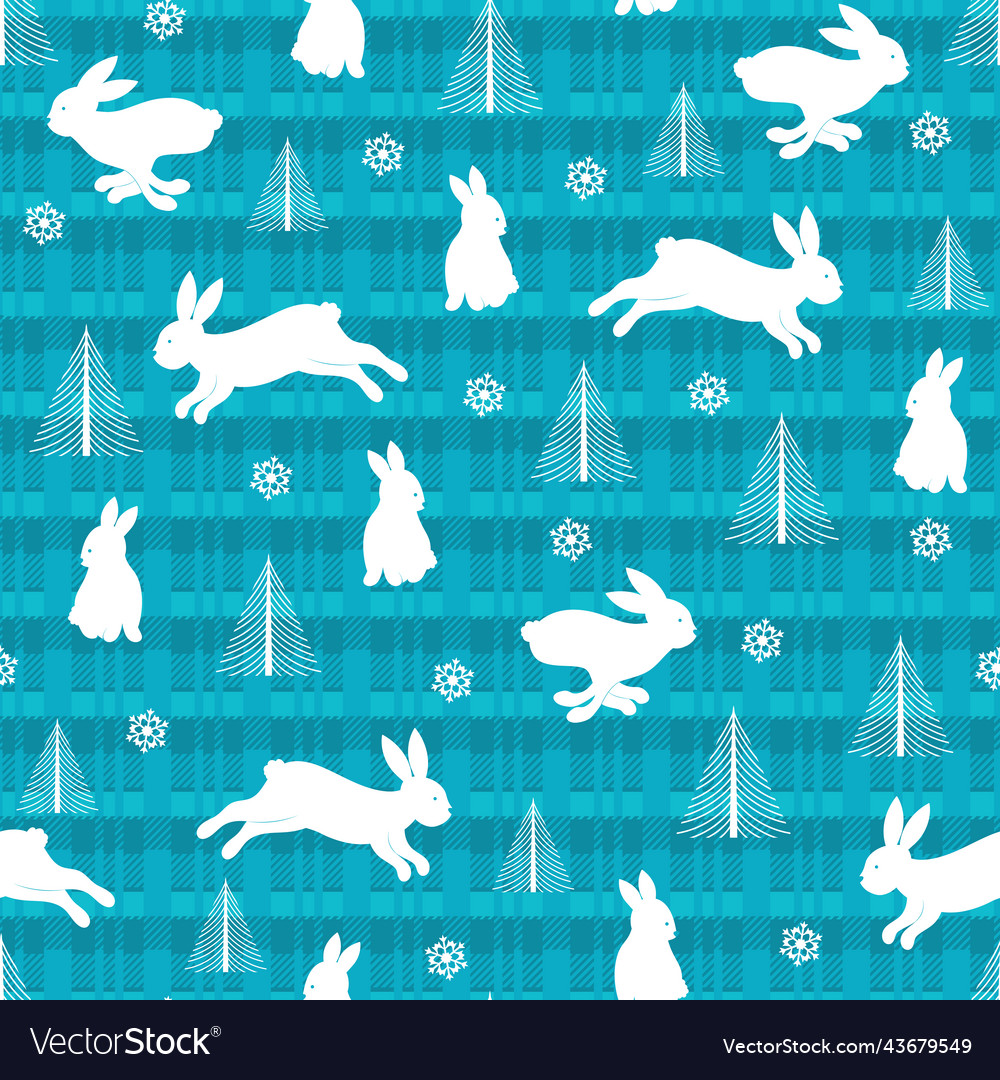 Christmas pattern 2023 white rabbits snowflakes