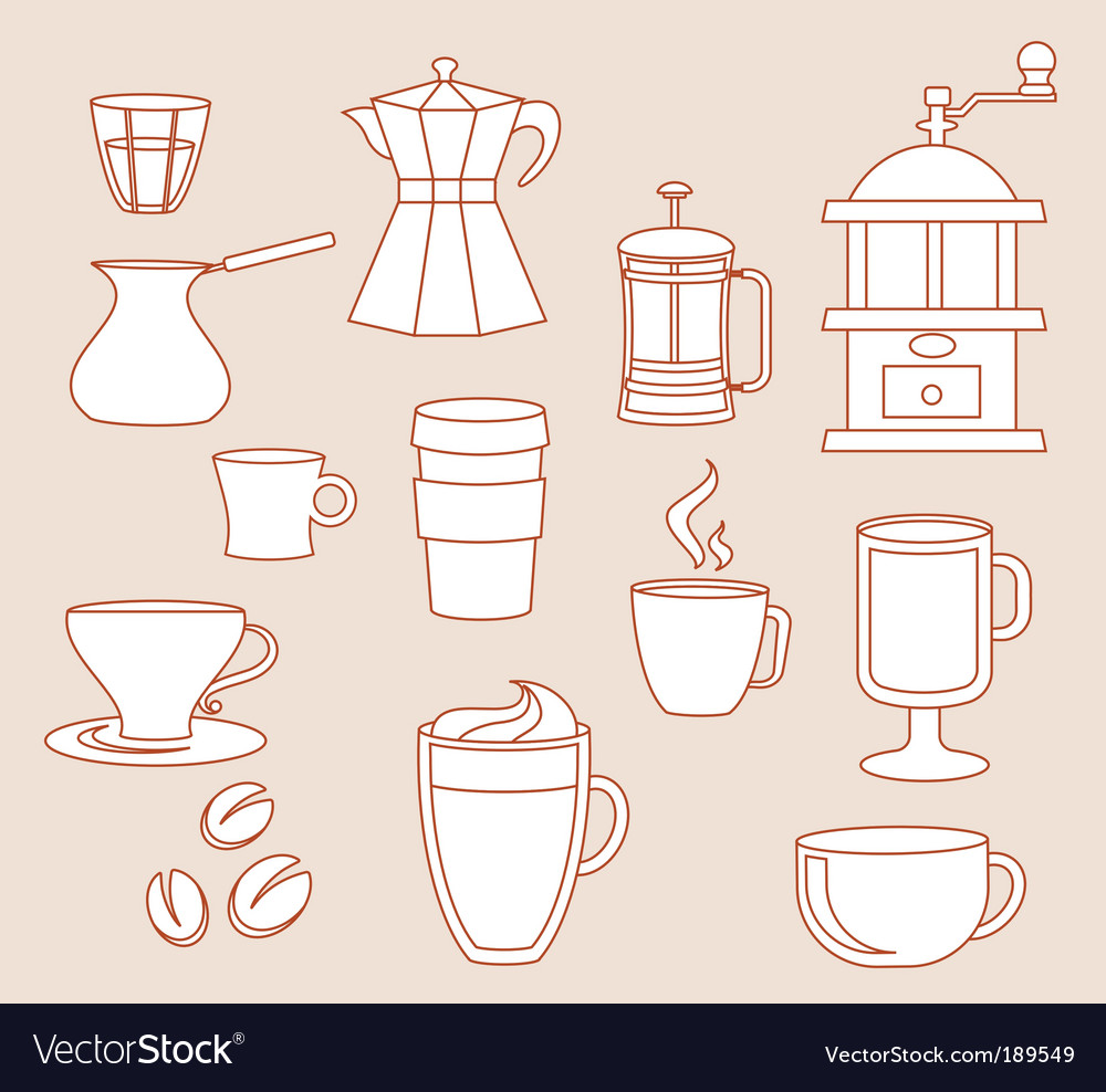 Coffee linear design elements Royalty Free Vector Image