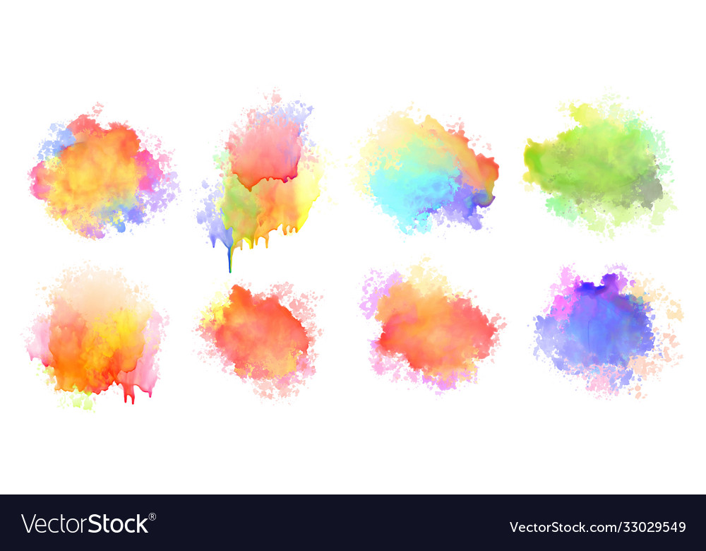 Isolated watercolor splatter stain colorful set Vector Image