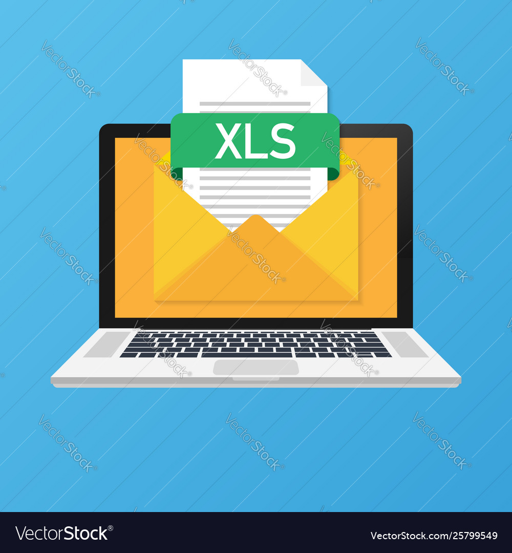 Laptop with envelope and xls file notebook vector image Laptop with envelope and xls file notebook