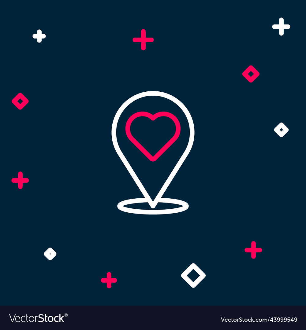 Line map pointer with heart icon isolated on blue vector image Line map pointer with heart icon isolated on blue
