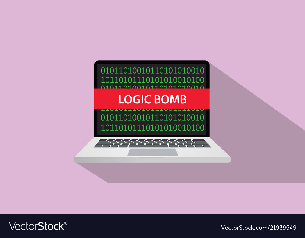Logic bomb concept with laptop computer and text