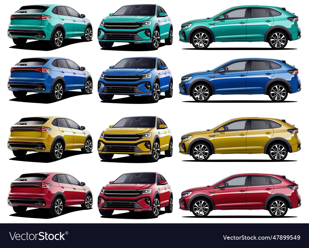 Realistic car collection Royalty Free Vector Image