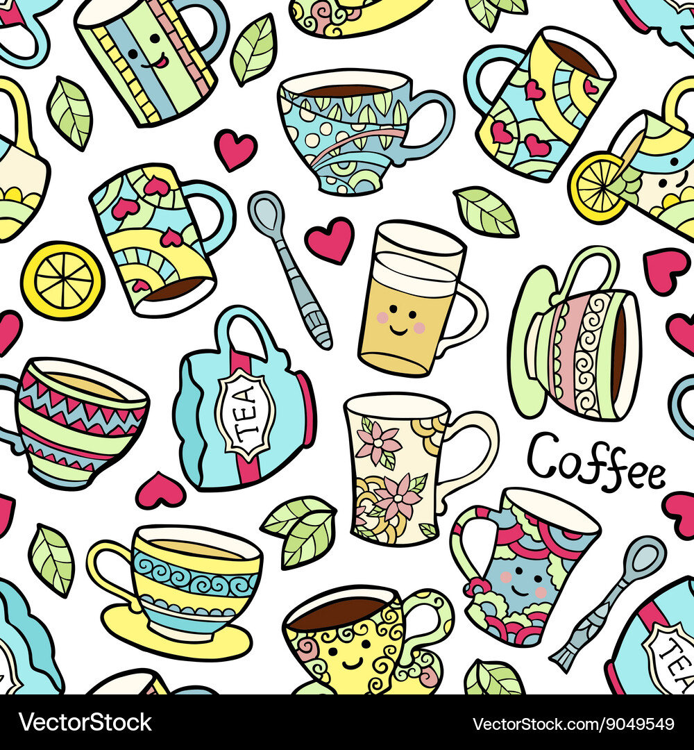 Seamless pattern with doodle tea accessories Vector Image