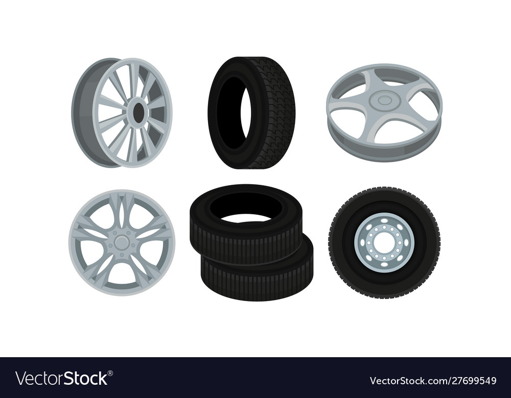 Tyres and disks for wheels set vector image Tyres and disks for wheels set