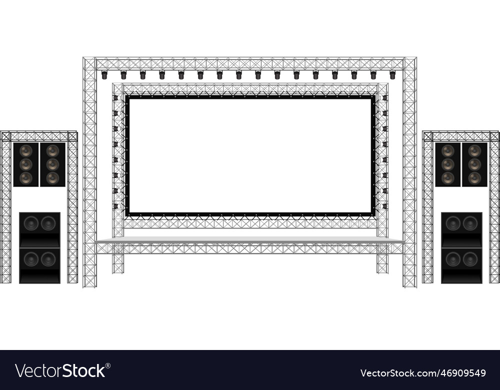 White stage and speaker with backdrop on the truss