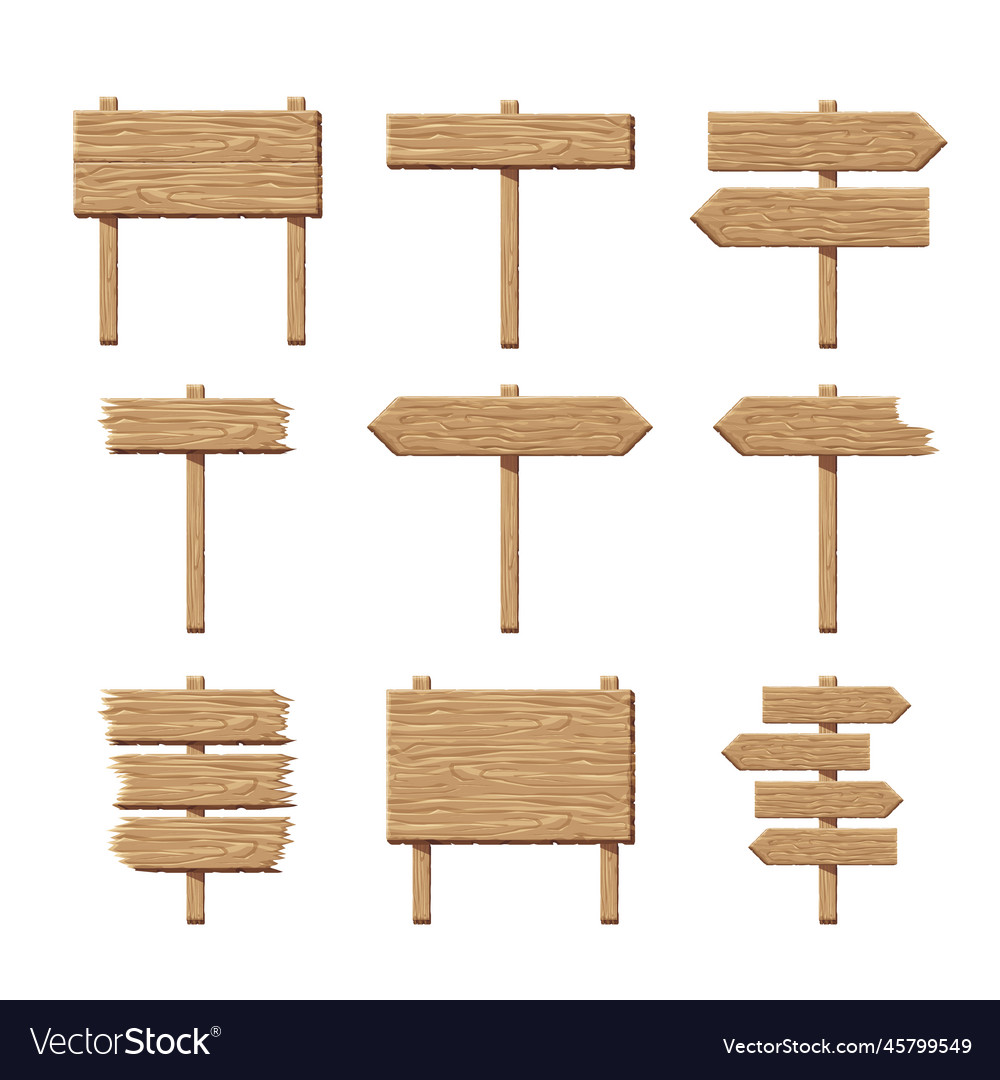 Wood signs set empty wooden signboards templates Vector Image