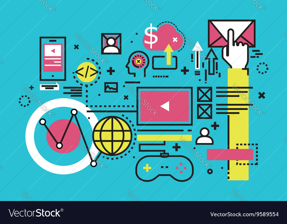 Analytics mobile cloud computing line flat design Vector Image