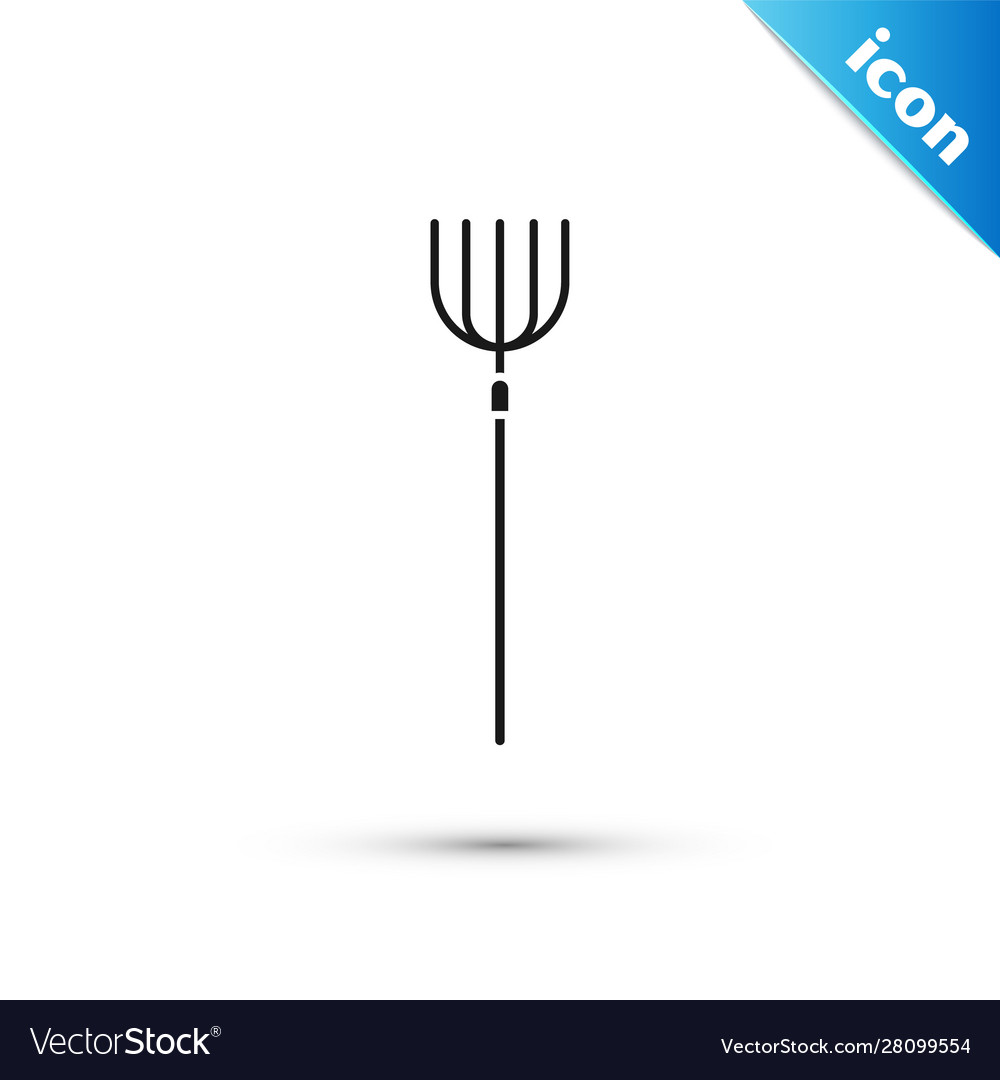 Black garden pitchfork icon isolated on white